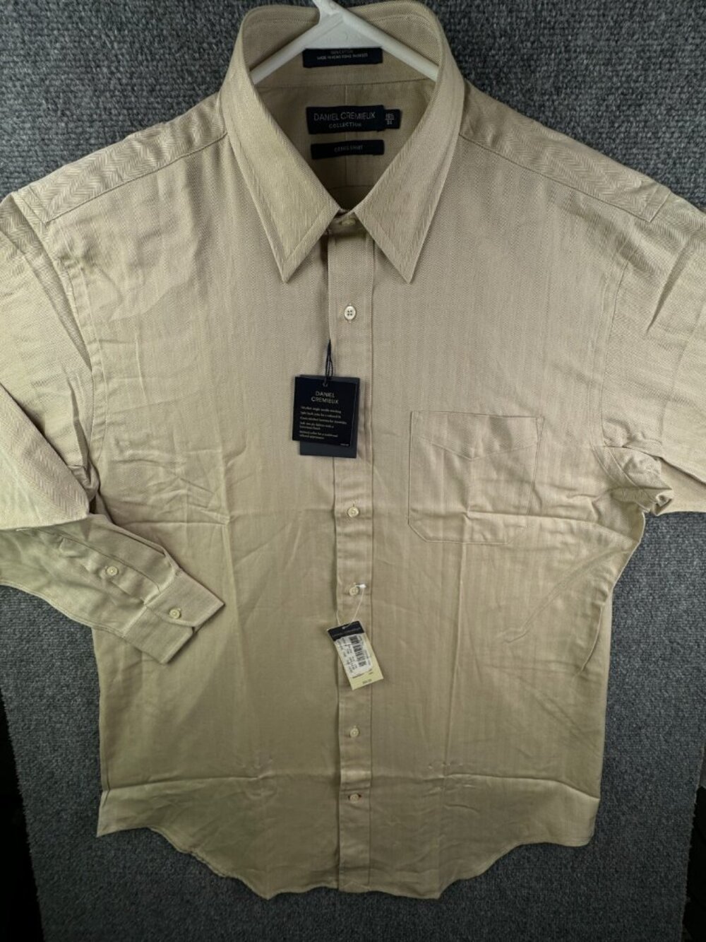 NWT Daniel Cremieux Beige Herringbone Button Up Shirt Long Sleeve 16.5 34 Denis